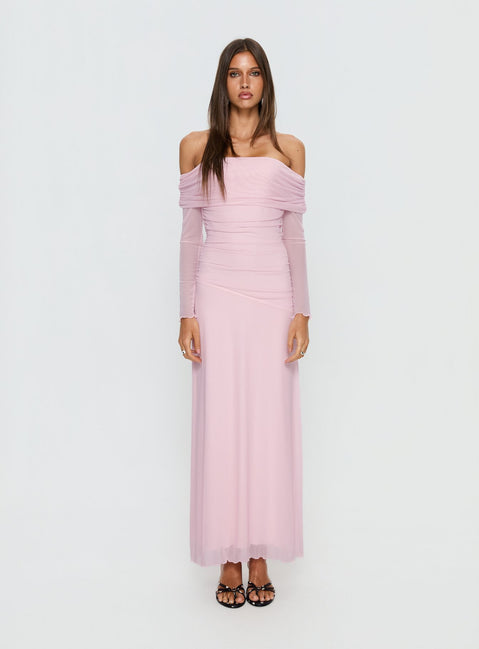 Emorissa Off Shoulder Long Sleeve Maxi Dress Soft Pink
