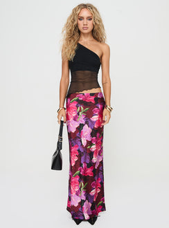front view of model wearing Princess Polly Gilda Asymmetric Top Black Sleeveless Asymmetric Neckline 