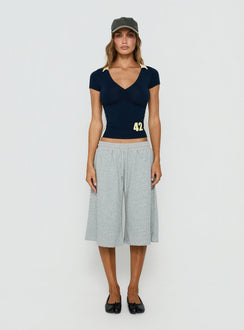 Kufu V Neck Top Navy