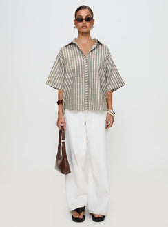 back view of model wearing Princess Polly Qualley Top Multi Half Sleeves V-Neck 