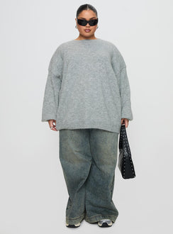 front view of model wearing Princess Polly Ryanna Sweater Grey Curve Long 
