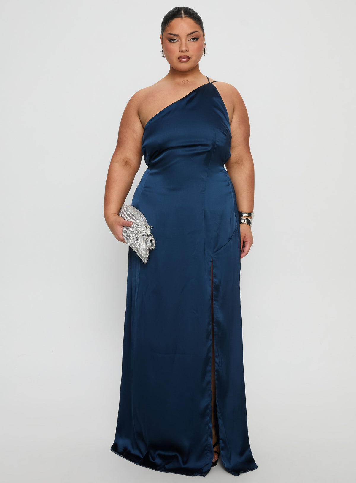 Kiss Of Life Satin Maxi Dress Navy Curve