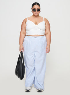 front view of model wearing Princess Polly Beach House Pants Blue Stripe Curve Pants 
