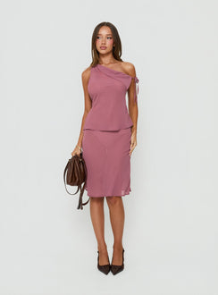 Showcasing the Vianna Sheer Midi Skirt Pink womens-skirts with midi length front view of model wearing Princess Polly