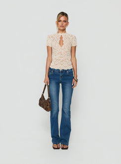 Quinbie Lace Short Sleeve Top Cream
