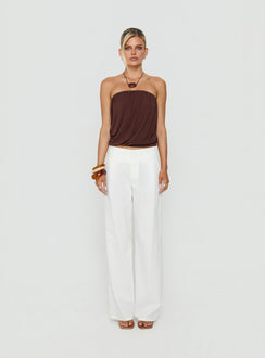 Showcasing the Two Lovers Linen Low Rise Pants White in womens regular pants, featuring low-rise waistband and wide-leg silhouette, front view of model wearing