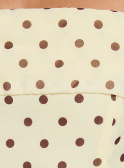 Dalona Strapless Drop Waist Mini Dress Yellow Polka Dot