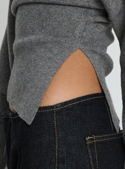 Kaelith Off shoulder Knit Sweater Dark Grey