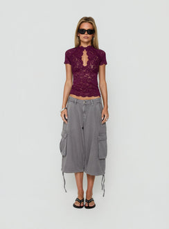 Quinbie Lace Short Sleeve Top Plum