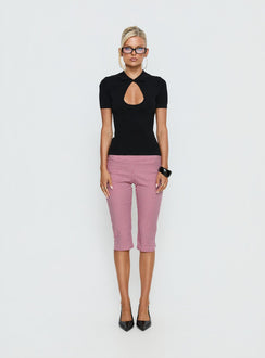 side view of model wearing Princess Polly Rossie Capri Pants Red Gingham Mid Rise Pants 