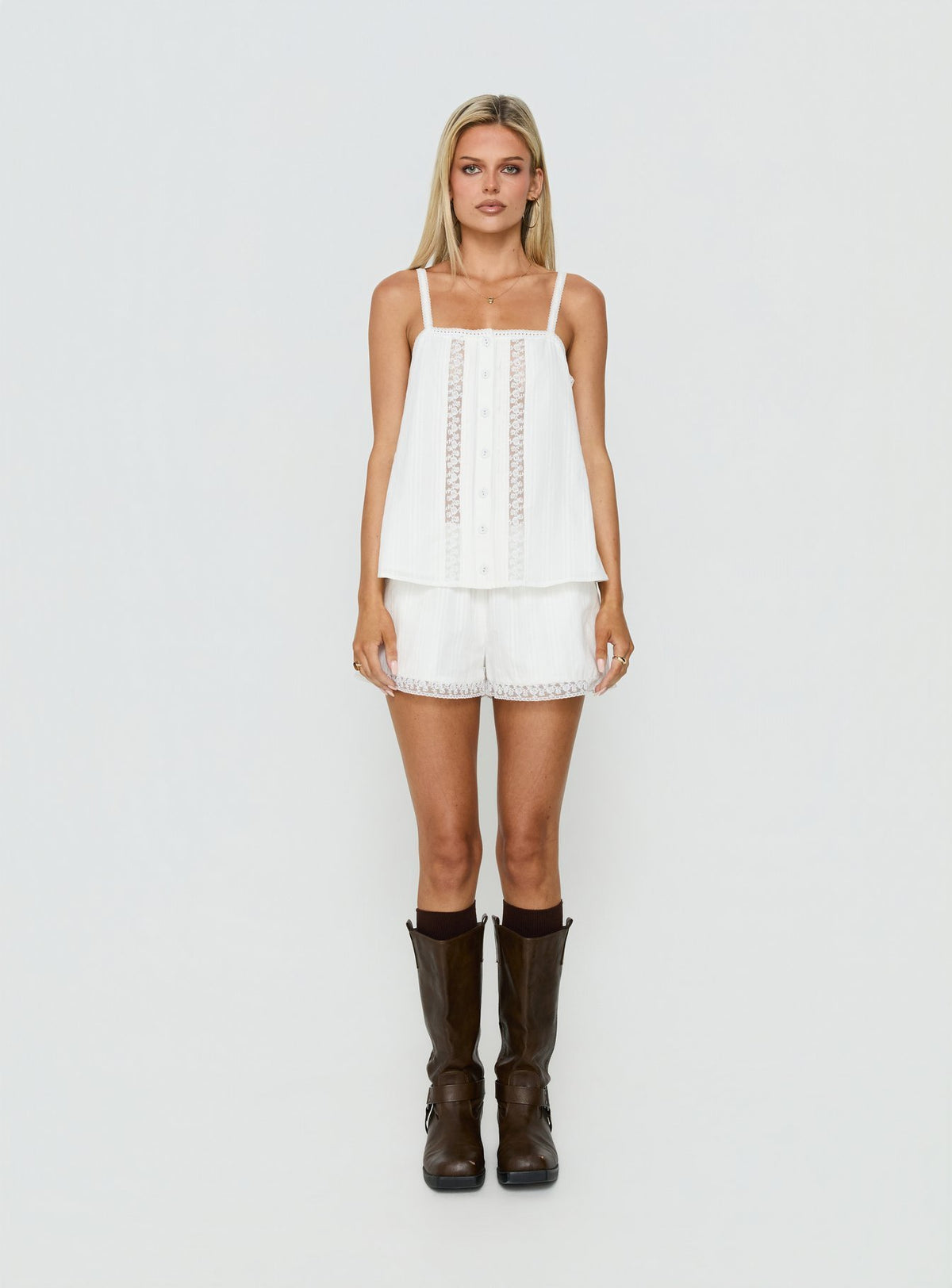 Safire Lace Trim Frill Babydoll Top Off White