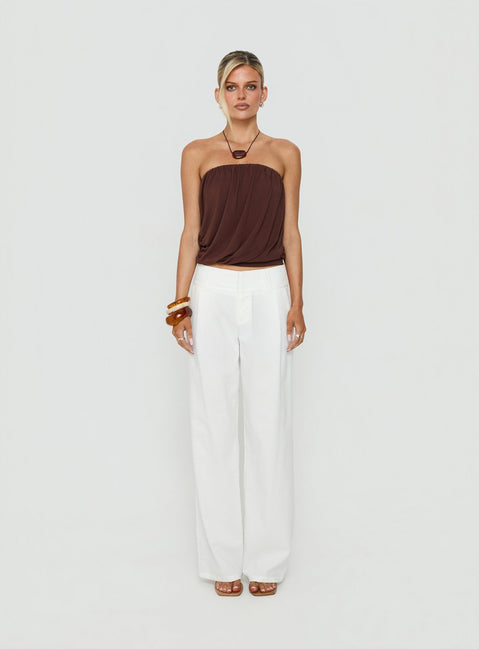 Taleisa Gathered Drape Strapless Top Brown