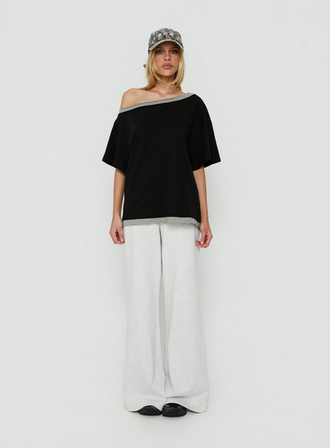 Celeia Layered Off Shoulder Tee Black / Grey