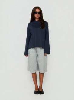 Settle Down Long Sleeve V Neck Top Navy