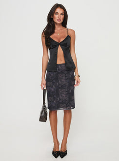 front view of model wearing Princess Polly Gunnar Top Black Sleeveless Plunger 