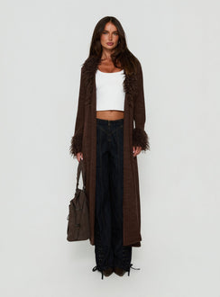 Marriah Longline Faux Fur Trim Cardigan Chocolate
