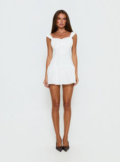 Snowplow Ruched Button Detail Romper White