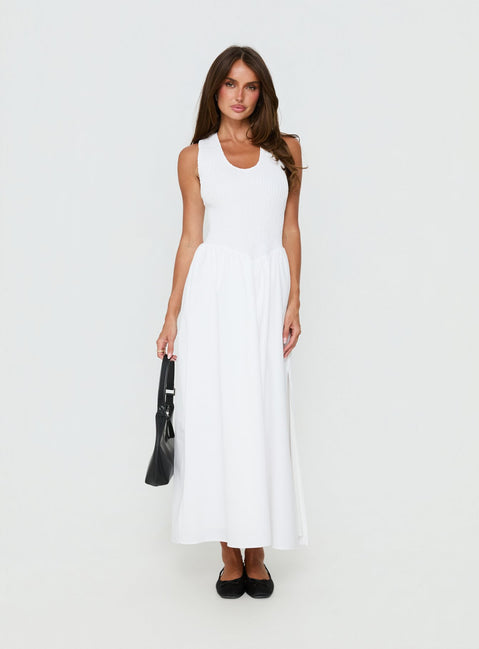 Highgate Drop Waist Pleat Detail Maxi Dress White