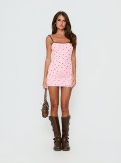 Isa Square Neck Mini Dress Pink Polka Dot