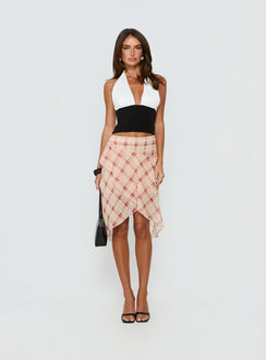   front view of model wearing Princess Polly Natana Asymmetrical Midi Skirt Multi Check 