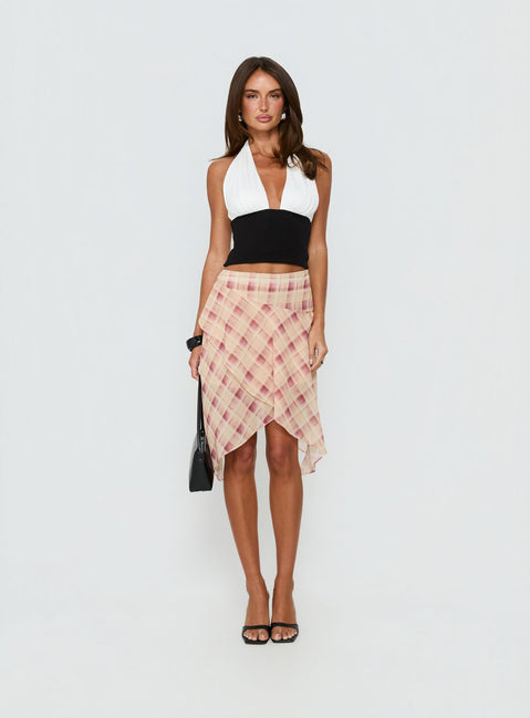   front view of model wearing Princess Polly Natana Asymmetrical Midi Skirt Multi Check 