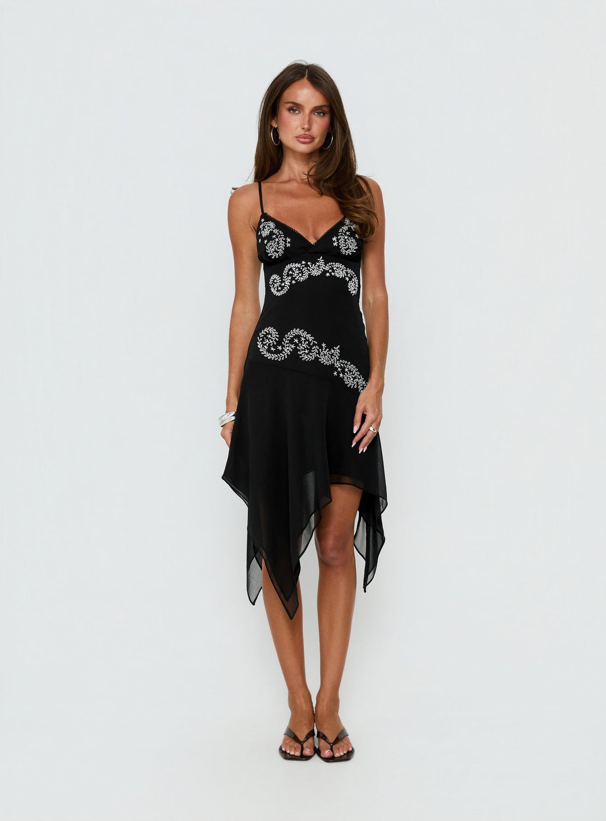Pappilion Asymmetrical Midi Dress Black
