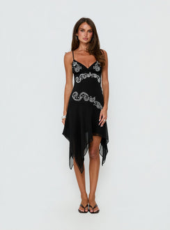 Pappilion Asymmetrical Midi Dress Black