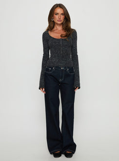 Averell Button Front Long Sleeve Top Grey