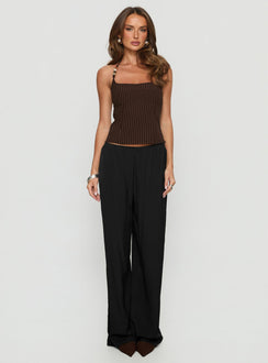 Cherise Bead Detail Top Brown Pinstripe