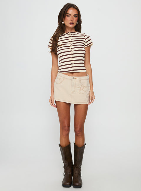 back view of model wearing Princess Polly Daisee Denim Skort Cream Mini Skirts 