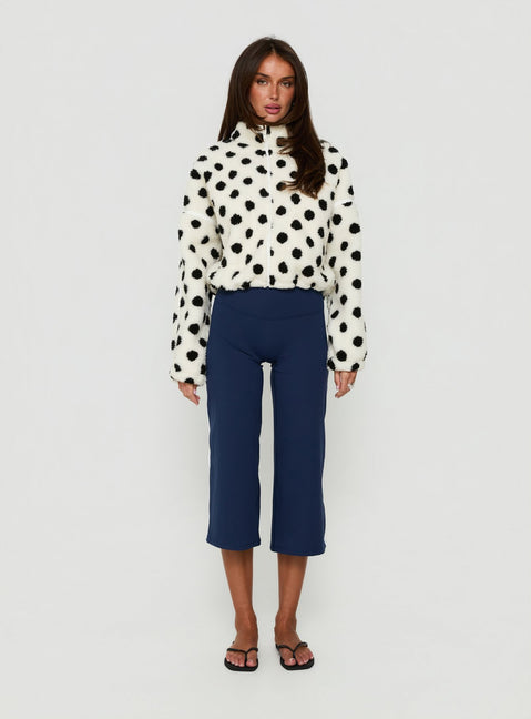 Sammee Polar Fleece Contrast Zip Through Jacket White Polka