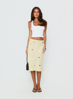   front view of model wearing Princess Polly Kessiah Sequin Midi Skirt Yellow Skirts 
