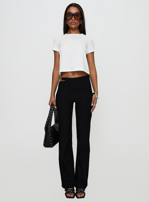 front view of model wearing Princess Polly Eyes On You Flare Pants Black High Waisted Pants 