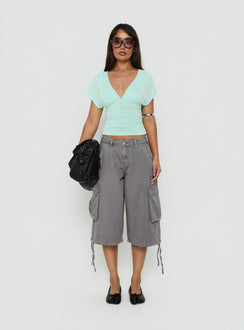 Mattey Cinched V Neck Top Turquoise