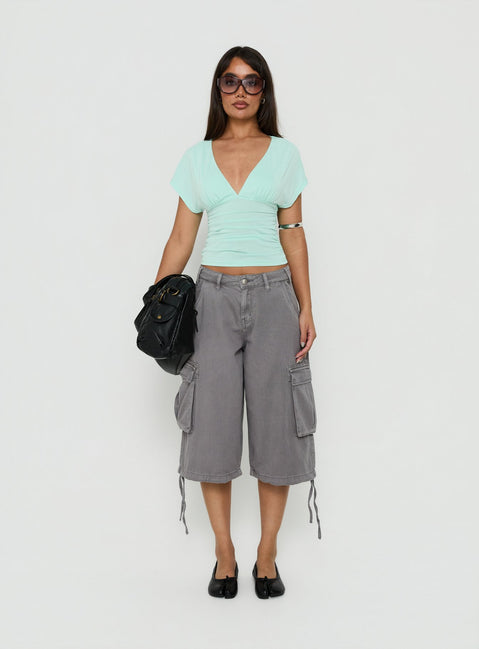 Mattey Cinched V Neck Top Turquoise