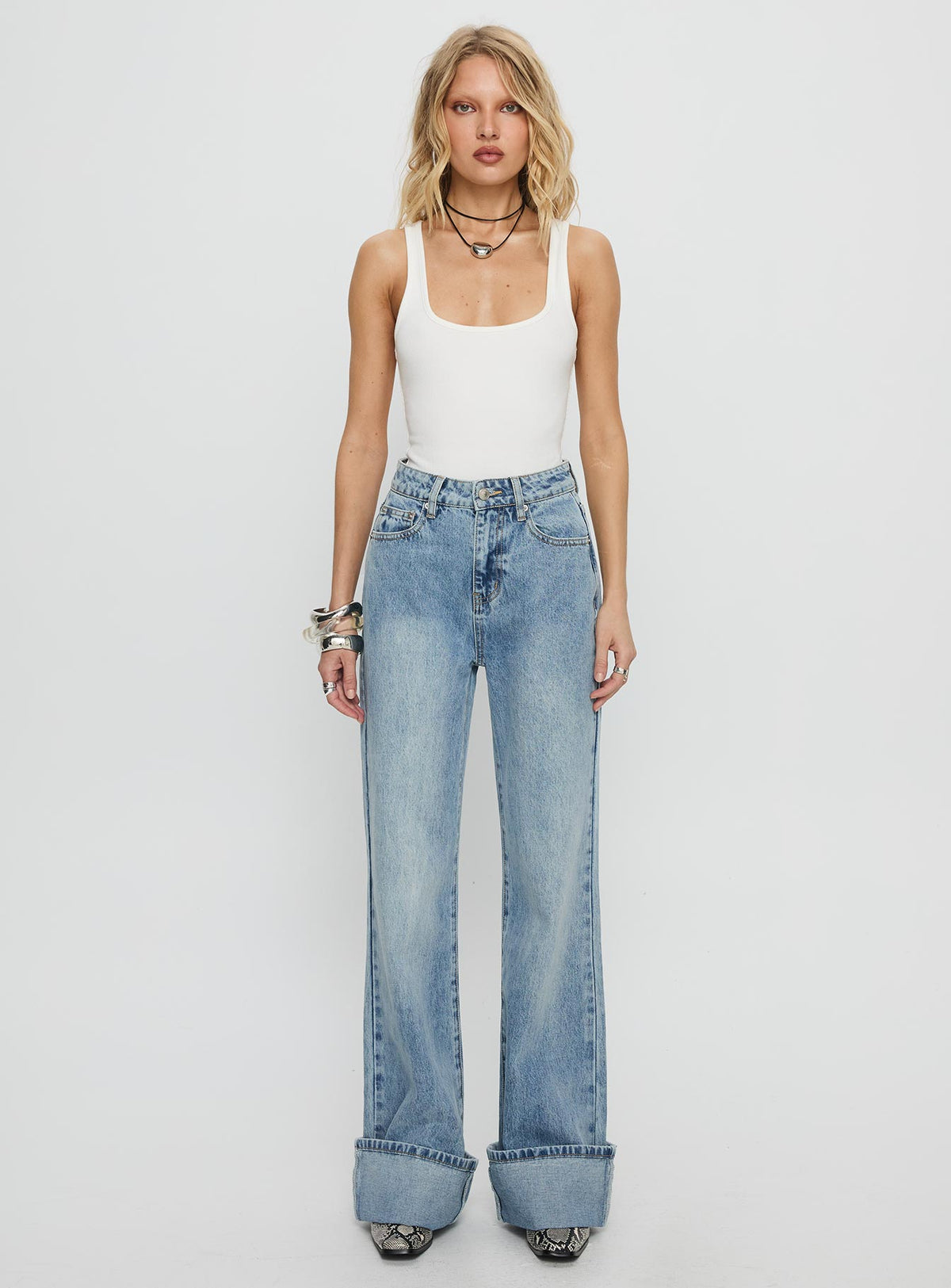 Florida Keys Mid Rise Straight Leg Cuffed Jeans Light Blue Wash High Rise Jeans Jeans 
