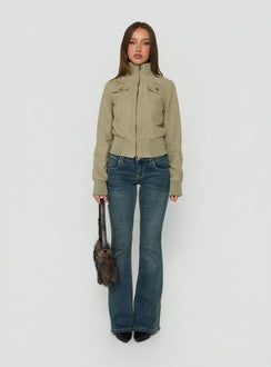 Marykate Funnel Neck Fitted Jacket Khaki