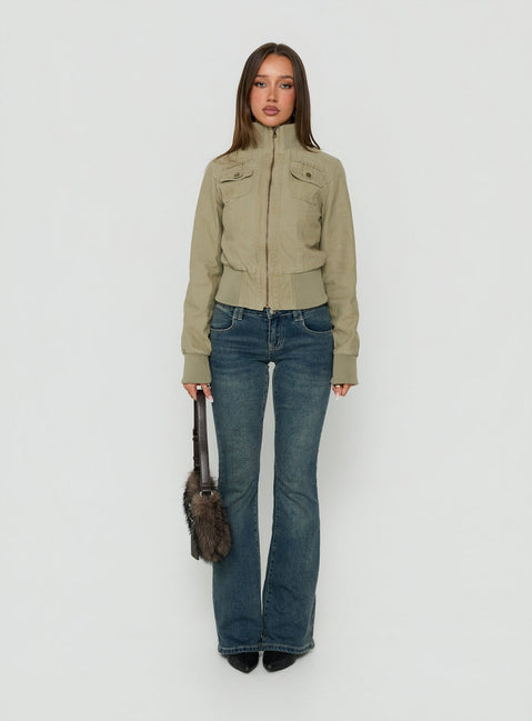 Marykate Funnel Neck Fitted Jacket Khaki