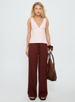 front view of model wearing Princess Polly Dorie Straight Leg Pants Chocolate High Waisted Pants 