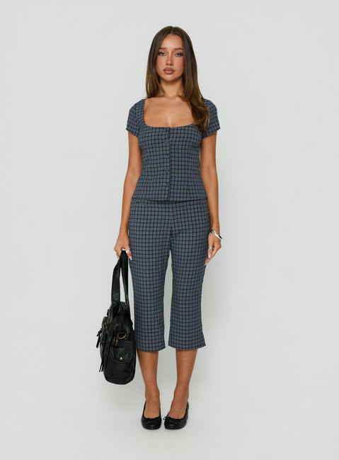 The Real Her Scoop Neck Top Navy Check