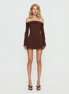 Daija Off Shoulder Long Sleeve Playsuit Brown