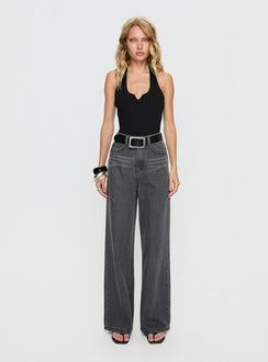 front view of model wearing Princess Polly Nicolo High Rise Straight Leg Jeans Washed Grey High Rise Jeans 
