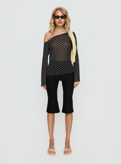 Shiona Sheer One Shoulder Long Sleeve Top Black Polka