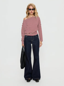 Deora Cinched Long Sleeve Top Red Stripe