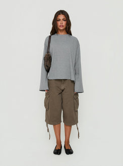 Arlla Waffle Jersey Long Sleeve Top Grey