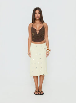Danee Beaded Mesh Halter Top Brown