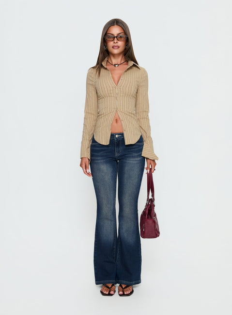 front view of model wearing Princess Polly Zilvia Bootleg Mid Rise Jeans Raw Denim Mid Rise Jeans 
