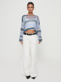 Introducing the Perren Sweater Blue Stripe womens-jumpers in short length front view of model wearing Princess Polly