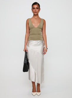   front view of model wearing Princess Polly Priscella Asymmetrical Midi Skirt Multi Midi Skirts 