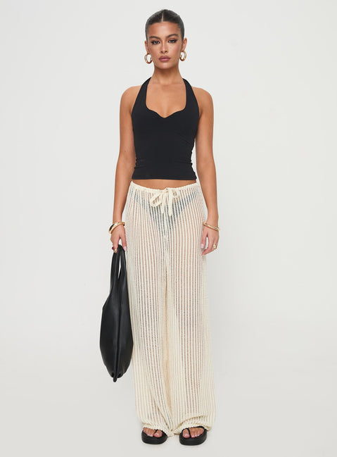 side view of model wearing Princess Polly Darcie Knit Pants Beige High Waisted Pants 